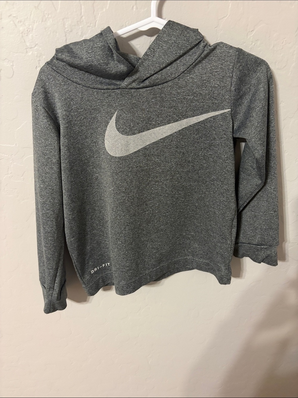 Nike Gray Long Sleeve Dri-FIT Hooded Tee with Swoosh